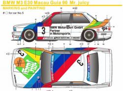 1:24 BMW M3 E30 Macau Cup 1990 #3 Mr Juicy Decals