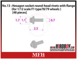 Metal Rivets Series No.13 : Hexagon socket round-head rivets with flange [48 pieces] P1029