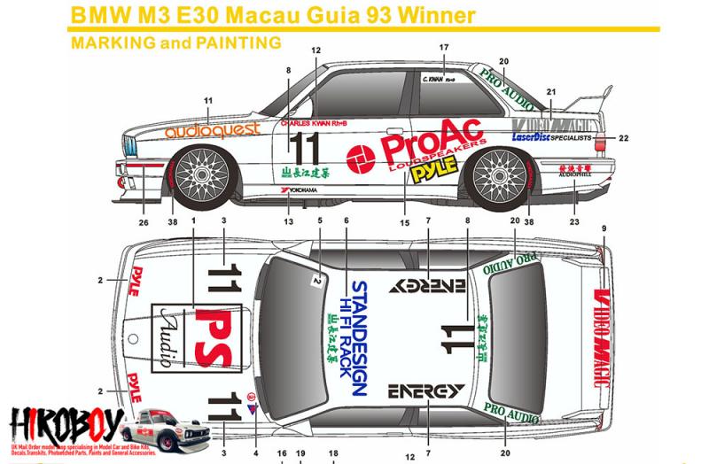 1:24 BMW M3 E30 Macau Guia 93 Winner Decals c/w Resin and PE (Beemax)