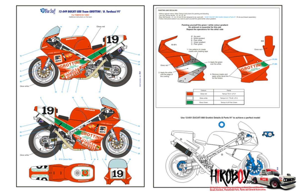 1:12 Ducati 888 Team GROTTINI / D. Tardozzi 91' Decals for