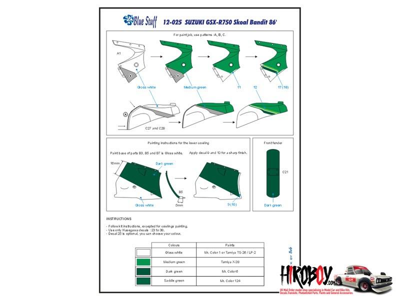 1:12 Suzuki GSX-R 750 Skoal Bandit 1986 Decals for Hasegawa | BS