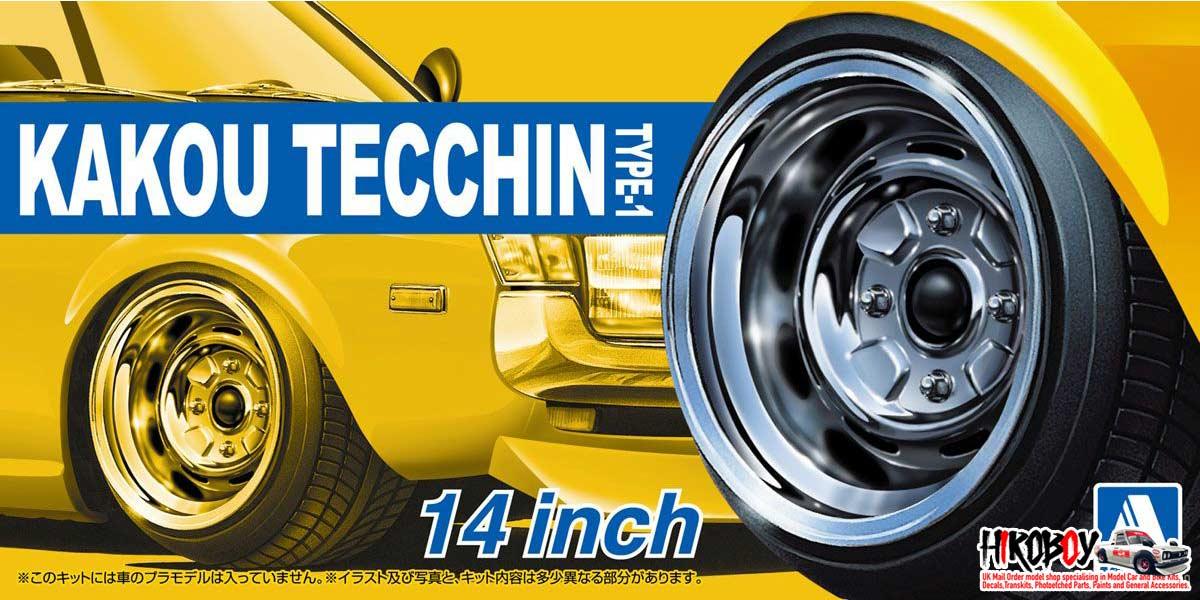 14 Zoll Kakou Tecchin Type-1 Felgen & Reifen 1:24 Model Kit Aoshima 053232