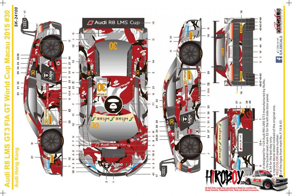 1:24 Audi R8 LMS FIA GT World Cup Macau 15 Audi Hong Kong (NuNu) SK-24100  Decals