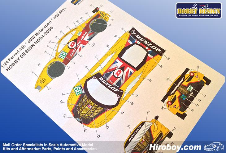 Hobby Design 1/24 458 GTC "JMW Motorsport" #66 Le Mans 2011 Decals for Fujimi 