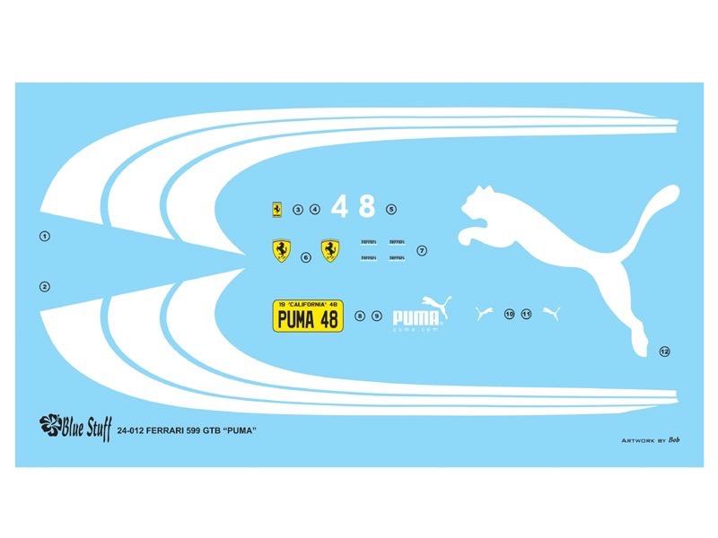 124 Ferrari 599 GTB Puma Decals BS24012 Blue Stuff