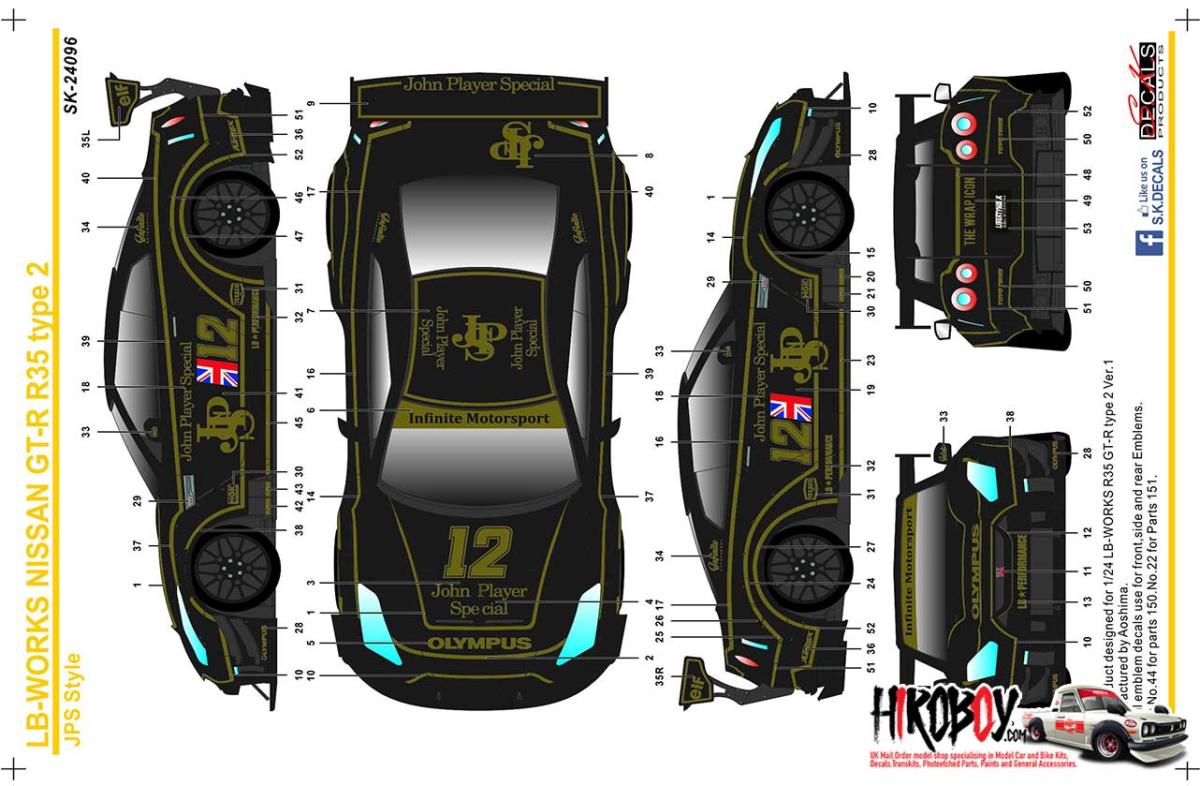1:24 LB-WORKS Nissan GT-R R35 type 2 JPS (John Player Special) Style ...