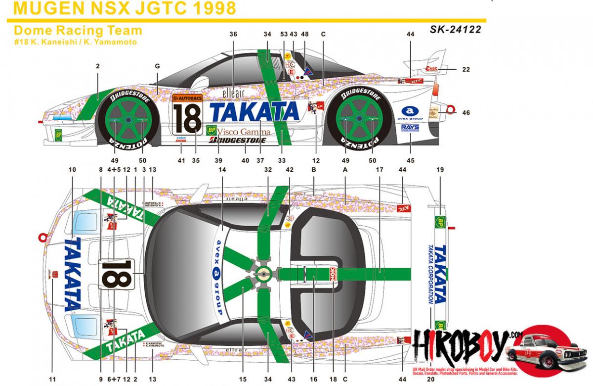 1:24 Mugen Honda NSX JGTC 1998 Dome Racing Team Decals (Tamiya) | SK