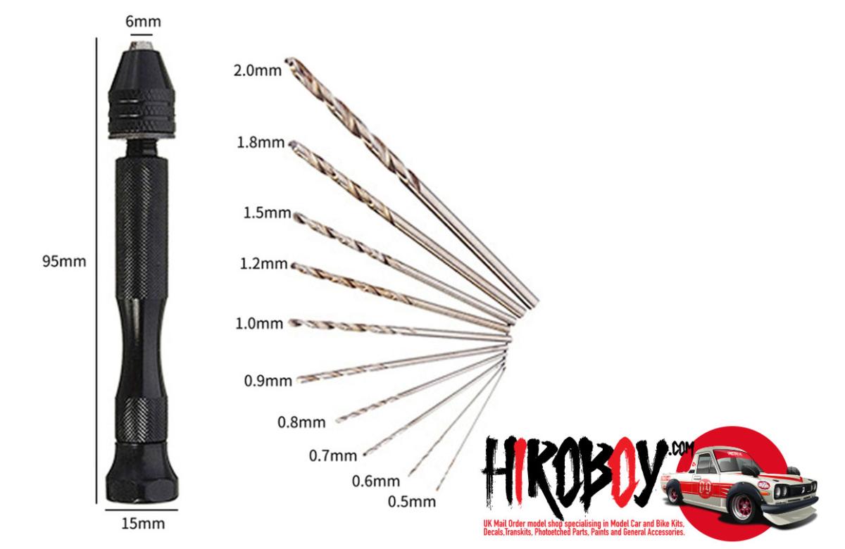 Mini Aluminum Hand Drill +10 Steel Drills (Pin Vice) HBPV1 Various