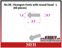 Metal Rivets Series No.06 : Hexagon rivets with round-head  L [60 pieces] P1013