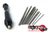 Mini Aluminum Hand Drill +10 Steel Drills (Pin Vice)