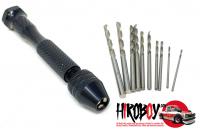 Mini Aluminum Hand Drill +10 Steel Drills (Pin Vice)