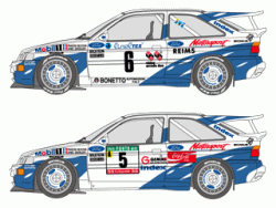 1:24 Mobile 1 Ford Escort RS Cosworth 1993 Monte Carlo Rally Decals (Tamiya)