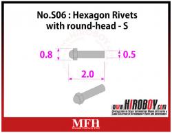 Metal Rivets Series No.S06 : Hexagon Rivets with round-head  S [75 pieces] P1022