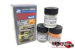 Mr Hobby Weathering Pastel Set 2 - Charcoal Black, Light Grey, Rust Orange