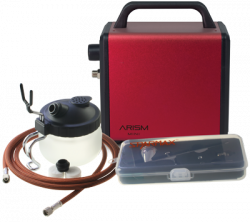 Sparmax ARISM Mini Kit (Burgundy Red Compressor, Sparmax MAX-4 Airbrush and Cleaning Pot)