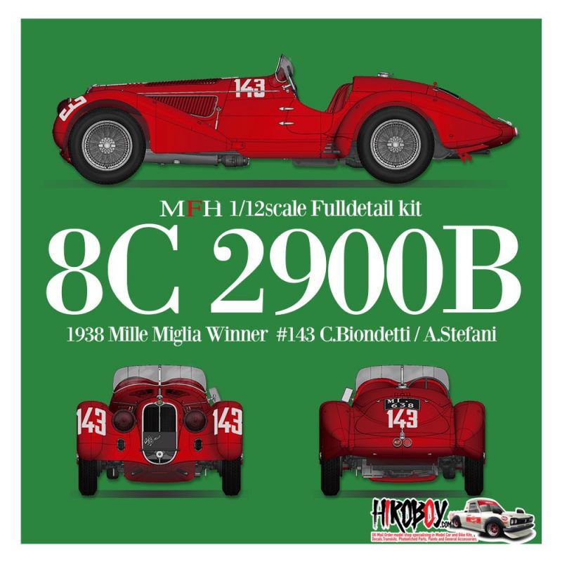 1:12 1938 Alfa Romeo 8C 2900B Mille Miglia Spider Full Detail Model Kit