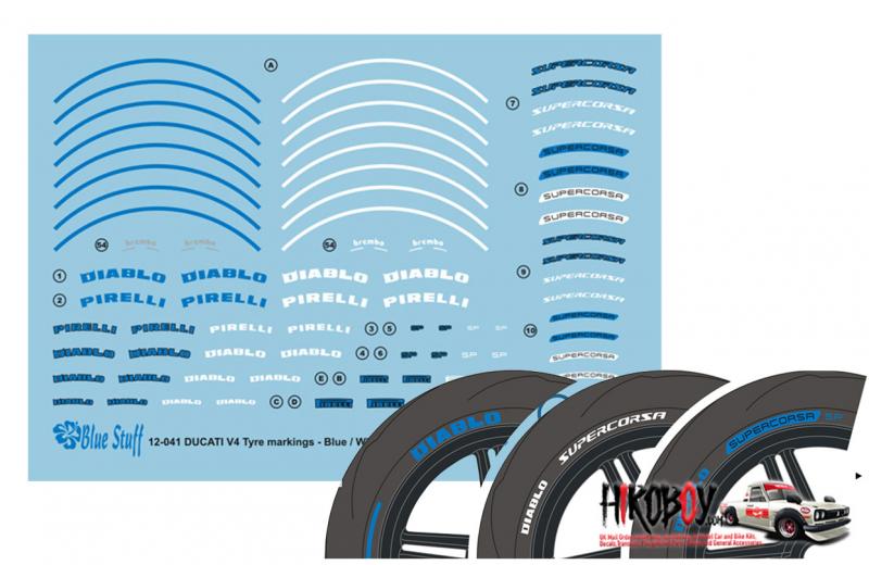 1:12 Ducati V4 Tyre marking Decals - Blue / White  (For Tamiya 14140)