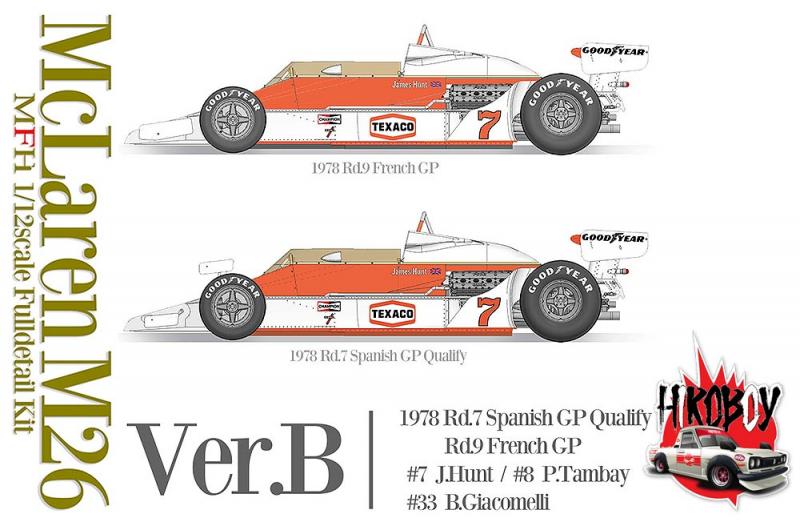 1:12 Mclaren M26 - Ver.B : 1978 Rd.7 Spanish GP Qualify / Rd.9 French GP #7 J.Hunt / #8 P.Tambay / #33 B.Giacomelli