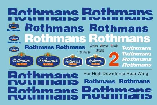 1:20 Williams FW16 Sponsor Decal (Rothmans) for Fujimi