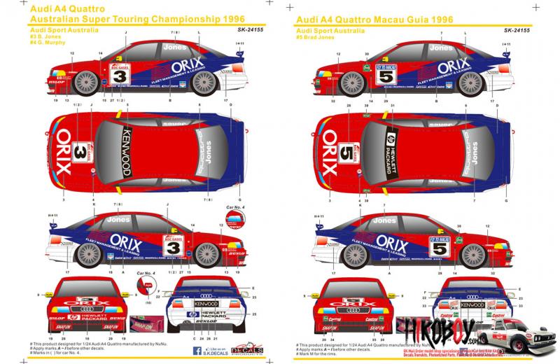 1:24 Audi A4 Quattro Audi Sport Team sponsored by Orix - Guia Race of Macau, Australian Super Touring Championship 1996 (NuNu)