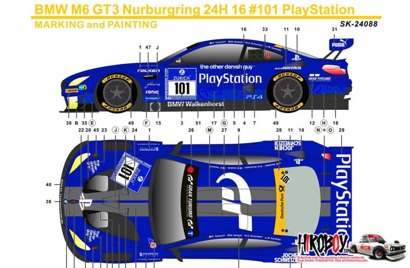 1:24 BMW M6 GT3 Nurburgring 24H 16 #101 Team PlayStation Decals for NuNu