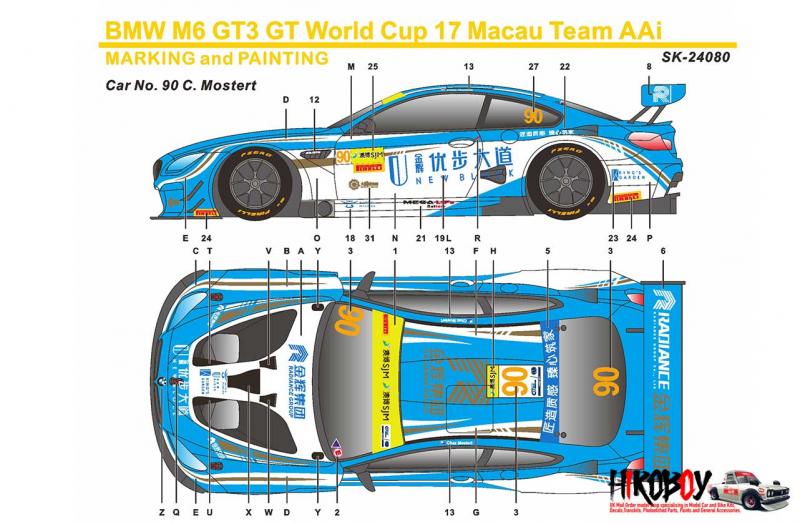 1:24 BMW M6 GT3 FIA GT World Cup Macau 17 Team AAI Decals (Platz)