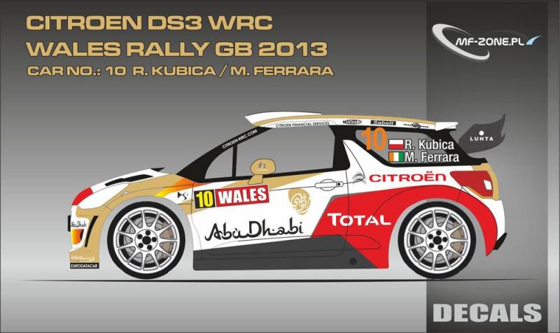 1:24 Citroen DS3 WRC R. Kubica - Wales Rally GB 2013 Decals