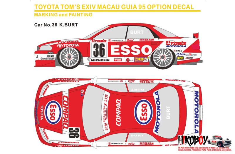 1:24 Toyota Tom's Exiv Macau Guia 95 Option Decals (Tamiya)