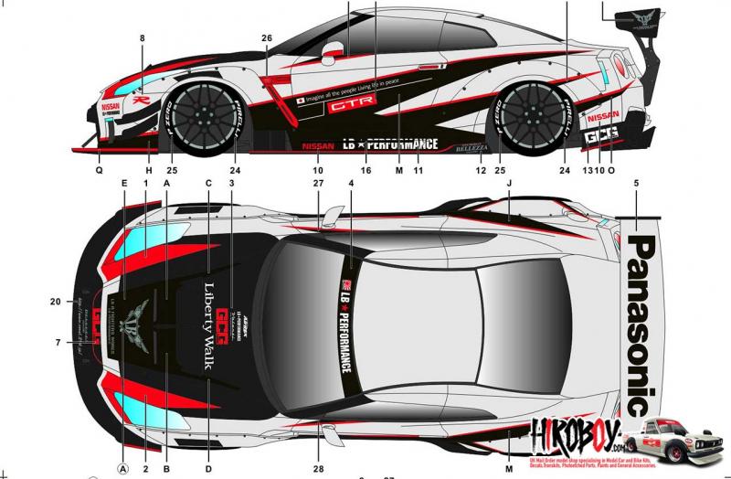 1:24 LB-WORKS Nissan GT-R R35 type 2 GT3 Style Decals for Aoshima