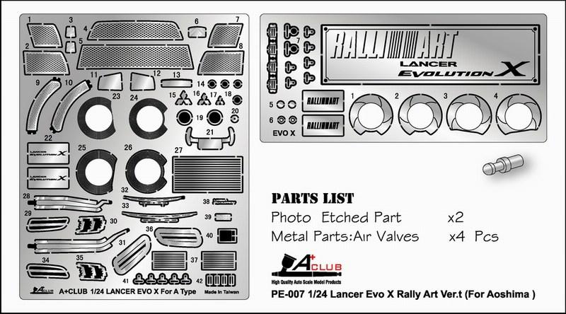 1:24 Lancer Evo X "RALLIART" PE Parts + 4 Air Valve (Aoshima)