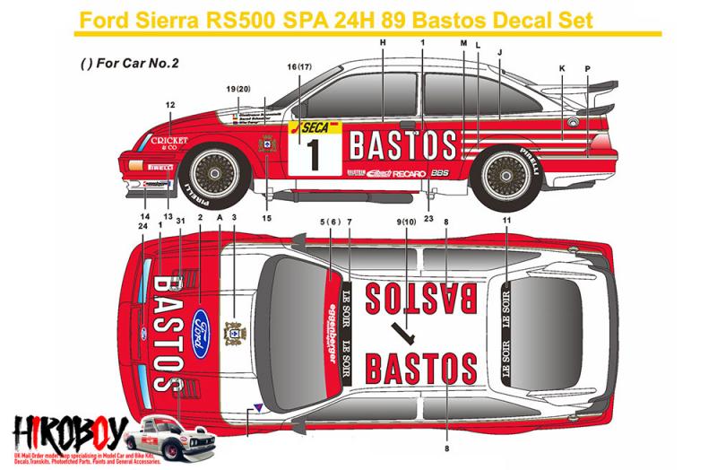 1:24 Ford Sierra RS500 Spa 24H 1989 Bastos Decals (Tamiya)