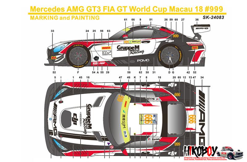 1:24 Mercedes-AMG GT3  Macau 2018 #999 GruppeM Racing Decals (Tamiya)