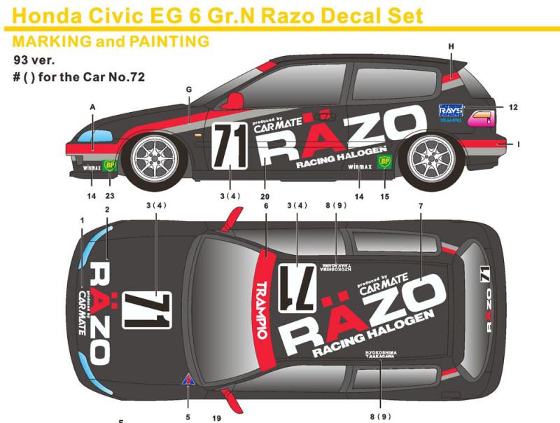1:24 Honda Civic EG6 Gr.N Razo Decals