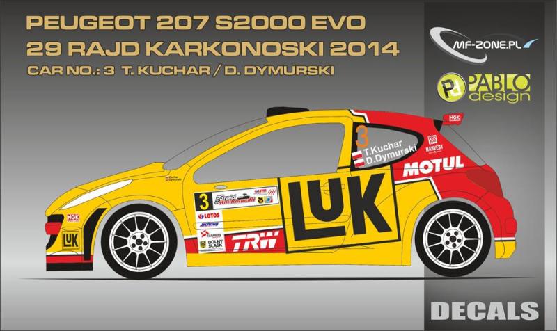 1:24 Peugeot 207 s2000 EVO Kuchar - Rajd Karkonowski 2014 Decals