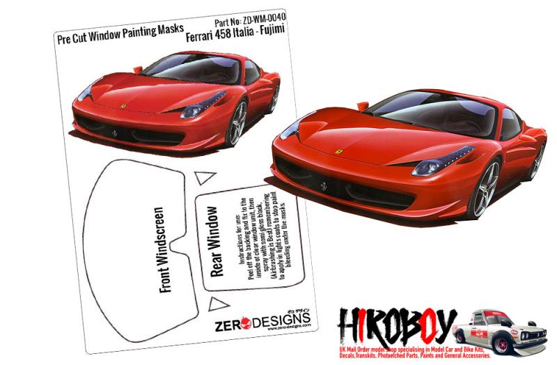 1:24 Ferrari 458 Italia Pre Cut Window Painting Masks (Fujimi)