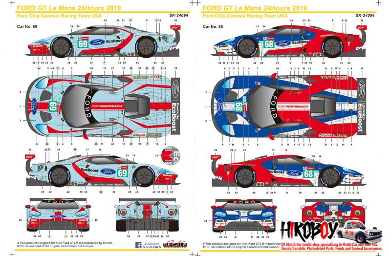 1:24 Ford GT #69 #68 24 Hours Le Mans 2019 (Team USA) Decals