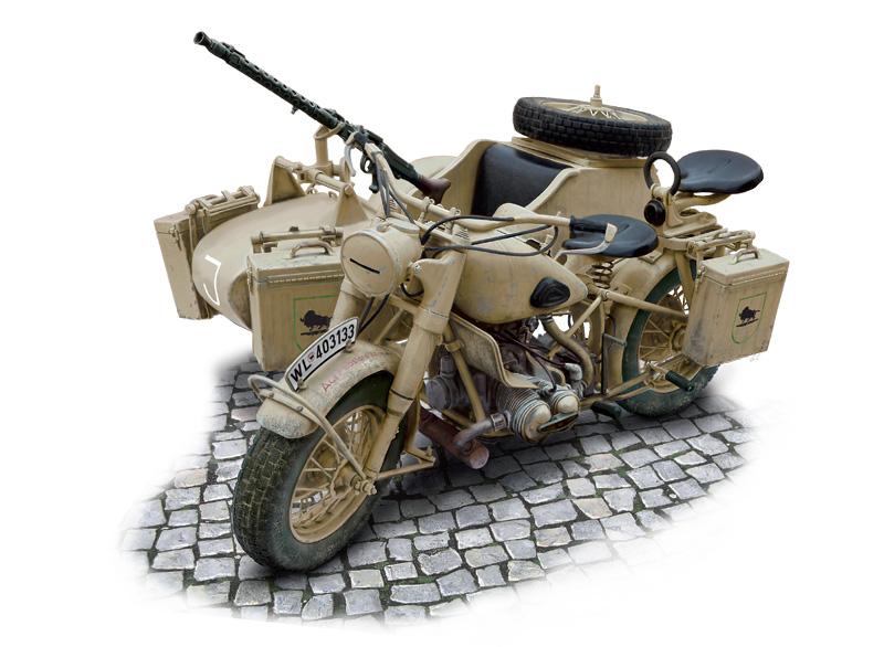 1:9 BMW R75 German Military Motorcycle with Sidecar