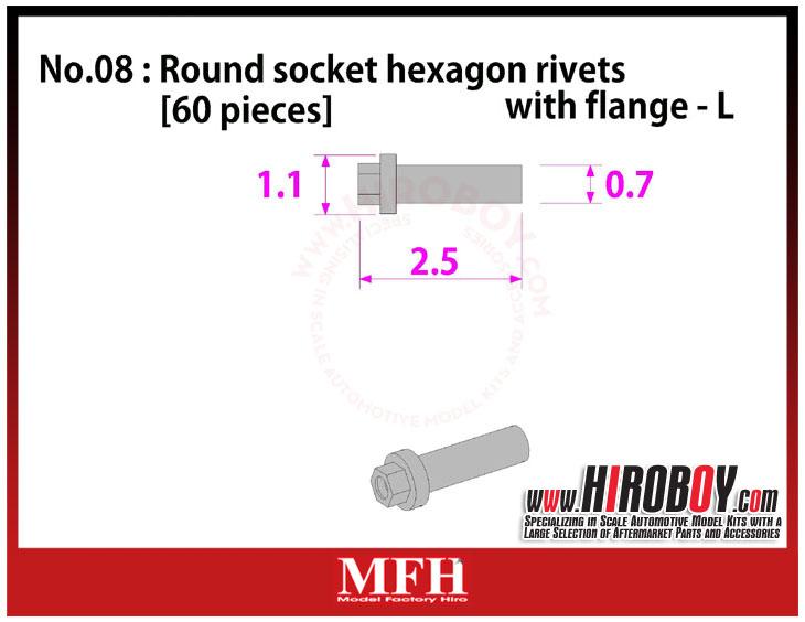 Metal Rivets Series No.08 : Round socket hexagon rivets with flange  L [60 pieces] P1015