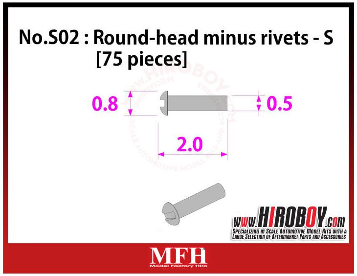 Metal Rivets Series No.S02 : Round-head minus rivets  S [75 pieces] P1018
