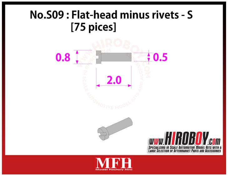Metal Rivets Series No.S09 : Flat-head minus rivets  S [75 pieces] P1025