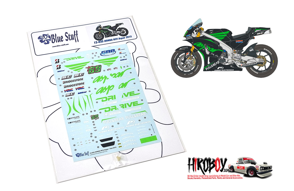 1:12 HONDA Aspar RCV MotoGP Test 2015 Decals For Tamiya 14130 | BS-12035 |  Blue Stuff