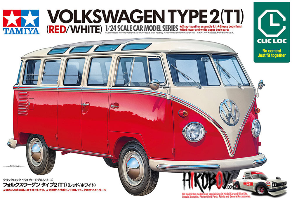 1:24 Volkswagen Type 2 (T1) Red & White (Clic Loc) | TAM28101 | Tamiya