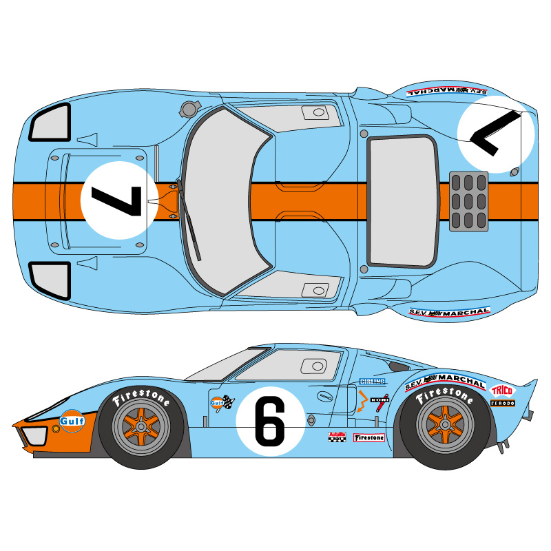 1:24 Gulf Ford GT40 1969 Le Mans #6, #7 (for Fujimi), SHK-D369