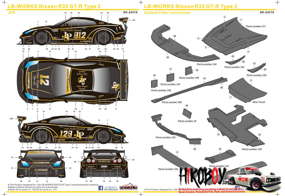 1:24 LB-WORKS NISSAN R35 GT-R type 2 JPS Style (Chrome and Carbon ...