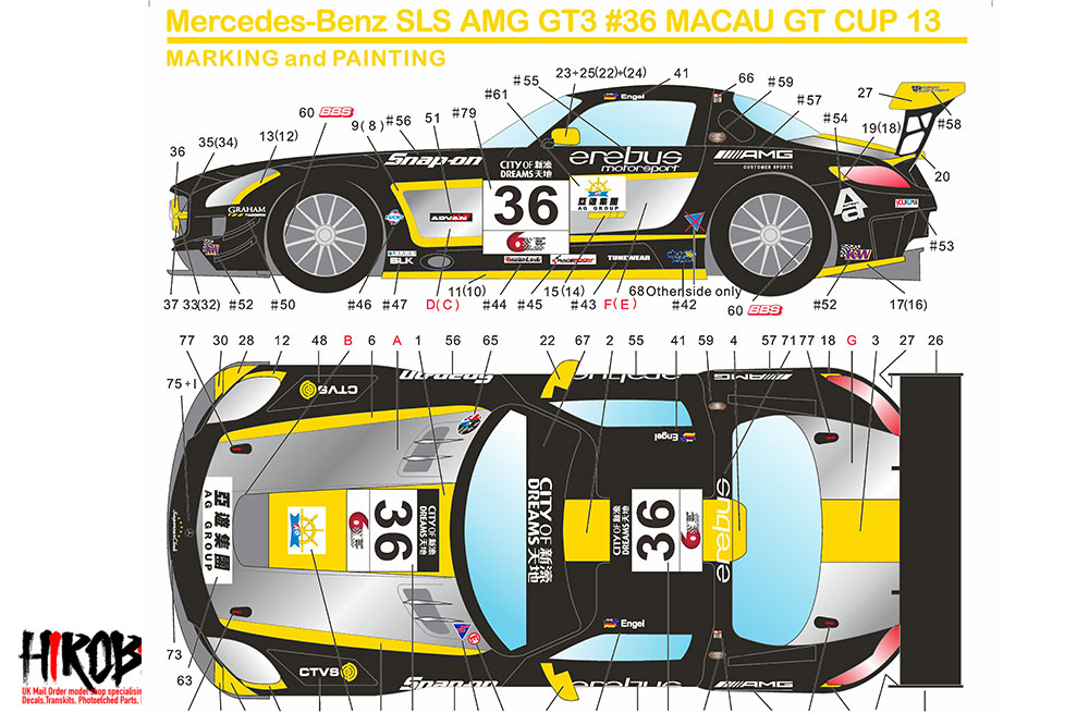 1:24 Mercedes-AMG SLS GT3 #36 FIA World Cup Macau 2013 Decals