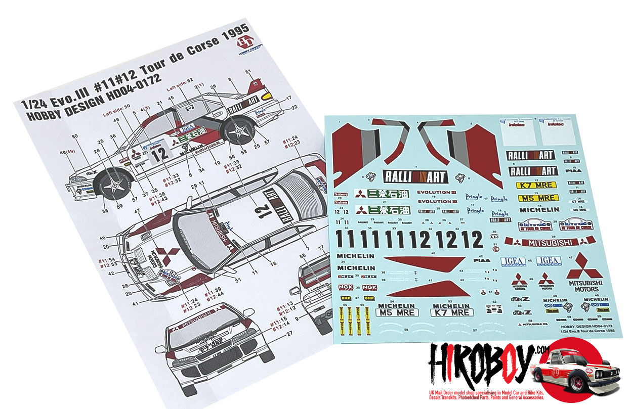 1:24 Mitsubishi Evo.III Tour De Corse 1995 Decals | HD04-0172 | Hobby Design