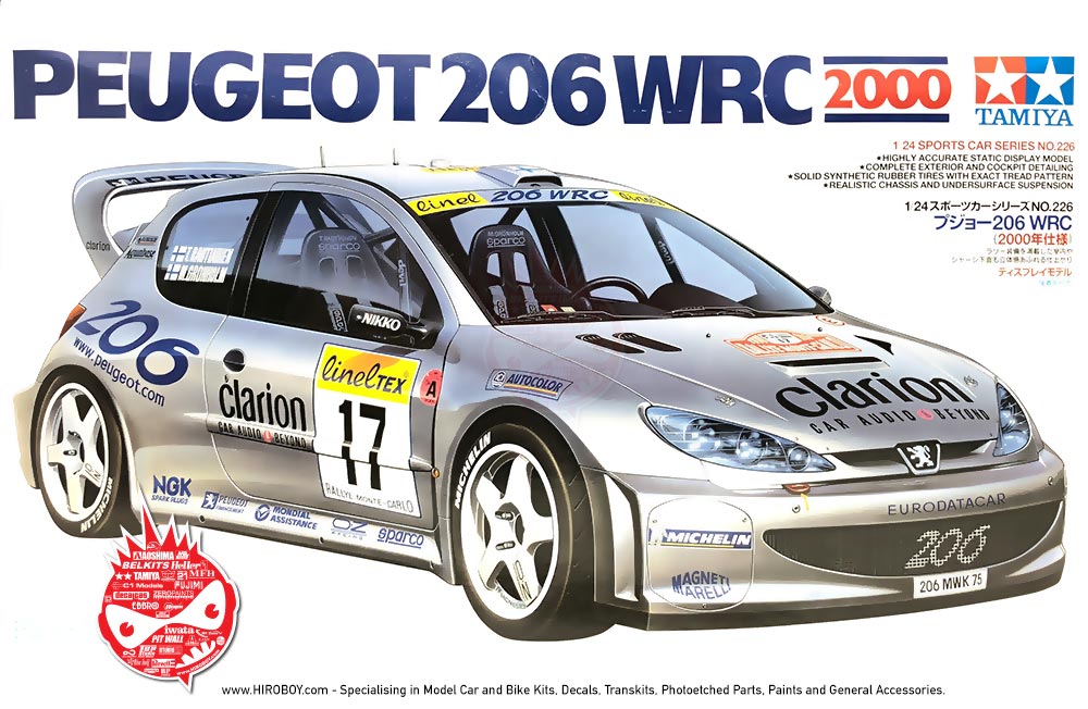Tamiya 24236 1//24 Scale Model Rally Car Kit Peugeot Total 206 WRC 2001