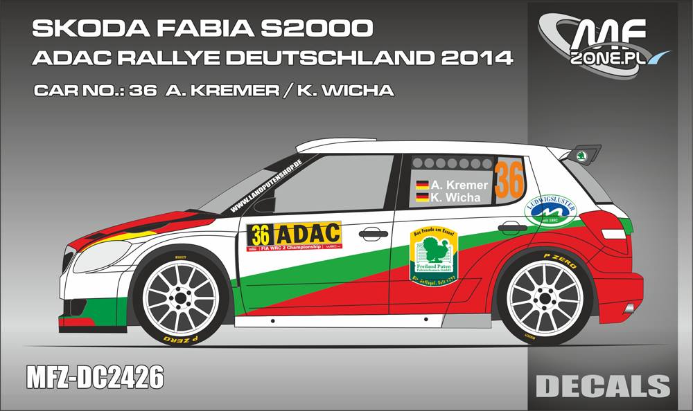 MF Zone Decals 1/24 SKODA FABIA S2000 ADAC Rally Deutchland 2010 