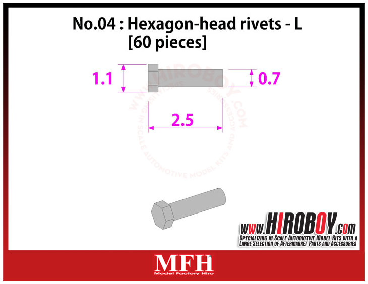Metal Rivets Series No.04 : Hexagon-head rivets L [60 pieces] P1011 ...