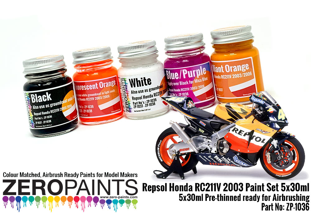 ヌヌ Repsol Honda RC211V 2003 Paint Set 5x30ml | ZP-1036 | Zero